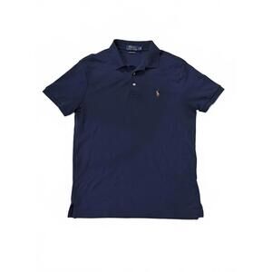 Polo Ralph Lauren Custom Slim Fit Navy Blue Polo Shirt With Full Color Pony Med.